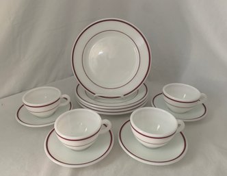 Corning Pyrex Double Ruby Band Commercial Tableware 12-pc. Set