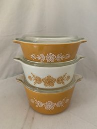 Pyrex Butterfly Gold Bake, Serve, & Store Round Casserole Set