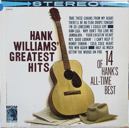 1968 REISSUE HANK WILLIAMS-HANK WILLIAMS' GREATEST HITS VINYL RECORD SE 3918 MGM RECORDS
