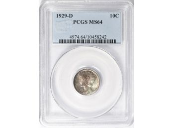 1929-D Mercury Dime PCGS MS-64. Valuable Date