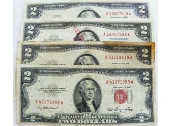 Lot Of 4 $2 Red Seal United States Notes Dated 1953,1953-B,1963 And 1963-A VF. Mid To High Grade