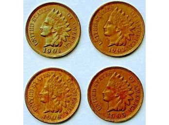 Lot Of 4 Indian Head Cents Near BU