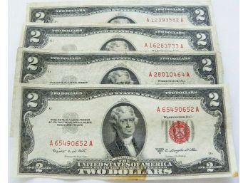 Lot Of 4 $2 Red Seal United States Notes Dated 1953,1953-B,1963 And 1963-A VF. Mid To High Grade