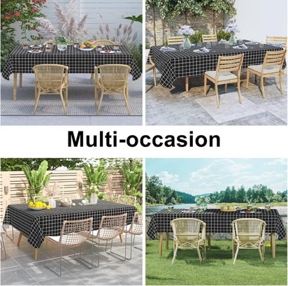 (60' X 120', Black And White) Rectangle Table Cloth, Waterproof Vinyl