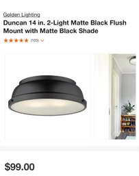 Duncan 14 In. 2-Light Matte Black Flush Mount With Matte Black Shade MSRP $99