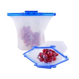 Set Of 2 Quart Size Reusable Food Storage Bags Snap-Top, BPA Free Silicone, Freezer-Microwave Safe