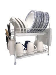 Dish Drying Rack, 2 Tier Dish Rack With Utensil Holder, Cutting Board Holder And Dish Drainer