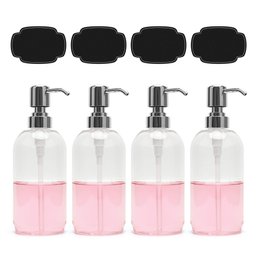 4 Pack Hand Soap Dispensers 16oz  BPA Free Plastic Clear Empty Liquid Soap Bottles With Chrome Pump