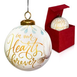 'in Our Hearts Forever' Mouth Blown And Reverse Hand-Painted Glass Christmas Decorations