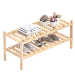 2-Tier Shoe Rack, Bamboo Stackable Shoe Shelf Storage Organizer For Entryway 27.2'x11'x13.2' In Natural Color