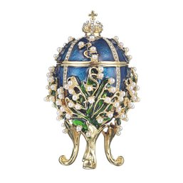 Danila-souvenirs Faberge Style Lilies Of The Valley Egg/Trinket Jewel Box 3.4'' (8.5 Cm) Blue