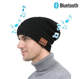 Wireless Bluetooth Beanie, Unisex Outdoor Sport Knit Hat With Stereo Speakers & Microphone Black