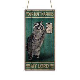 Little Raccoon Roll Paper Your Butt Napkin Wood Board Hanging Decorations 6x12 Inch