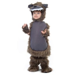 Furry Wolf Costume, Kid's Halloween Werewolf Dress Up (3-4)