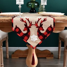 Christmas Elk Tassel Table Runner 13.8 X 71 Inch