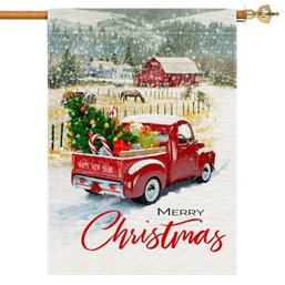 Red Truck Christmas Flag For Outdoors 28 X 40 Double Sided