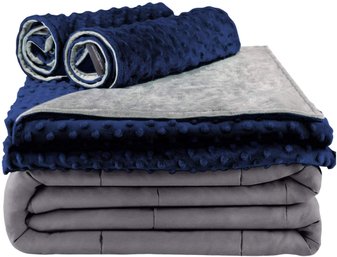 Secura Weighted Blanket & Removable Blue Minky Cover With 2 Pillowcases (15 Lbs 48 X 72) 100 Cotton