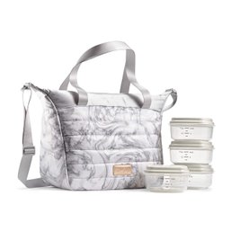 Fit & Fresh Maya Athleisure Lunch Bag Set With 4 Containers, Crossbody Lunch Tote For Women, Gray Marble