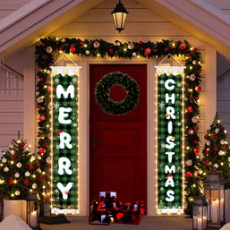 Merry Christmas Banner With String Light