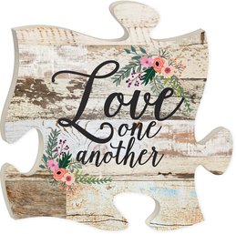 Love One Another Crackled Paint 12 X 12 Wood Wall Art Puzzle Piece Plaque