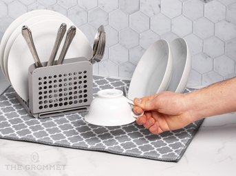 Compact Collapsible Dish Drying Rack And Ultra Absorbent Microfiber Mat.