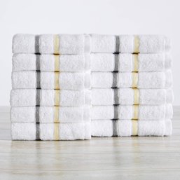 Hallie Washcloth Towels (12-Pack Wash, Yellow / Grey)