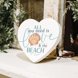 Love And The Beach Heart Nautical White 6 X 5.5 MDF Wood Tabletop Sign