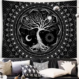 Tree Of Life Tapestry, Galaxy Stars 51.2' X 59.1', Black And White