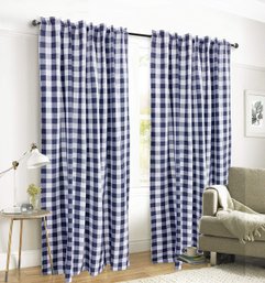 SET OF 2 Window Curtain Panels, 100 Cotton, Navy/White, Cotton Curtains, 50x96 Inches