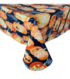 Jack O Lanterns Halloween Vinyl Flannel Backed Tablecloth 60in X 84in Oblong