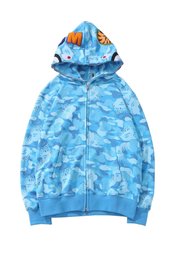 Long Sleeve Large Hoodie Full Zip Up Hooded Jacket Shark Mouth Jacket Baby Blue Sweatshirts For Men, Women