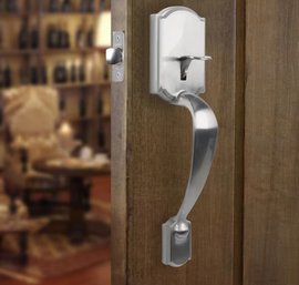 Castle Satin Nickel Entrance Door Handleset With Hartford Interior Knob