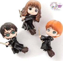 Set Of 3- Harry Potter Character Action Figure Toy With Broom