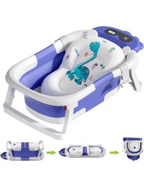 MSRP $59.99 Collapsible Baby Bathtub With Thermometer, Portable Travel Baby Tub With Drain Hole