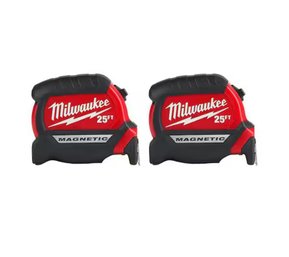 (2-Pack) Milwaukee 25 Ft. X 1-1/16 In. Compact Magnetic Tape Measure With 15 Ft. Reach