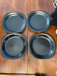 Set Of 4 Black Square(ish) 9 Inch Plates