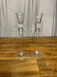 Set Of 2 Elegant Teardrop Style Crystal Candlestick Holders