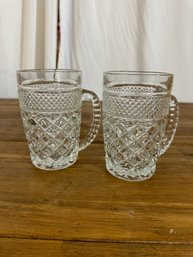 Pair Of Vintage Anchor Hocking Wexford Glass Mugs