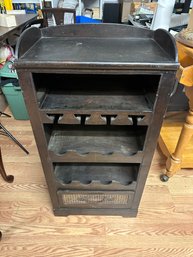 Vintage Wood Wine Stand With Drawer