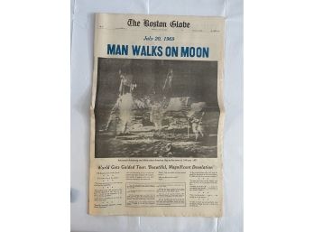 Vintage Boston Globe Man Walks On The Moon Newspaper