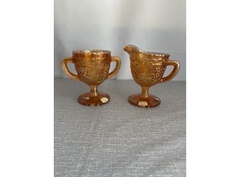 Vintage Imperial Rubigold Grape Carnival Glass Open Sugar And Creamer