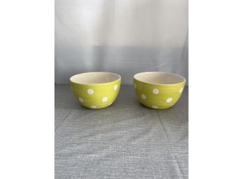 Green Roscher Earthenware Bowls With White Polka Dots