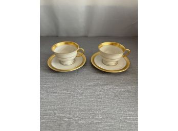 Pair Of Pickard China Athenian Teacups And Saucers - Gold Encrusted