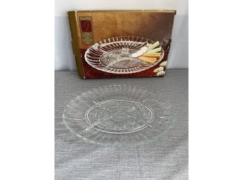 Vintage Crystal Char Sectioned Platter In Box