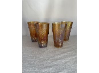 Set Of 4 Vintage Indiana Carnival Glass Grape Tumblers