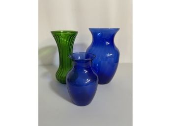 Lot Of 3 Glass Vases- One Hoosier Glass