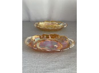 Pair Of Vintage Indiana Carnival Glass Handled Oval Dishes