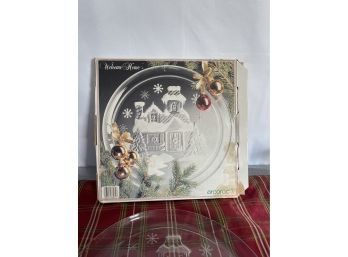 Vintage Arcoroc Christmas Glass Serving Plate / Platter