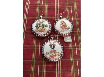 Lot Of 3 RAZ Imports Puppy Glass Ornaments