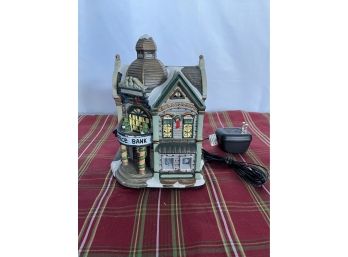 Grandeur Noel Victorian Village Bank Building With Cord - Untested